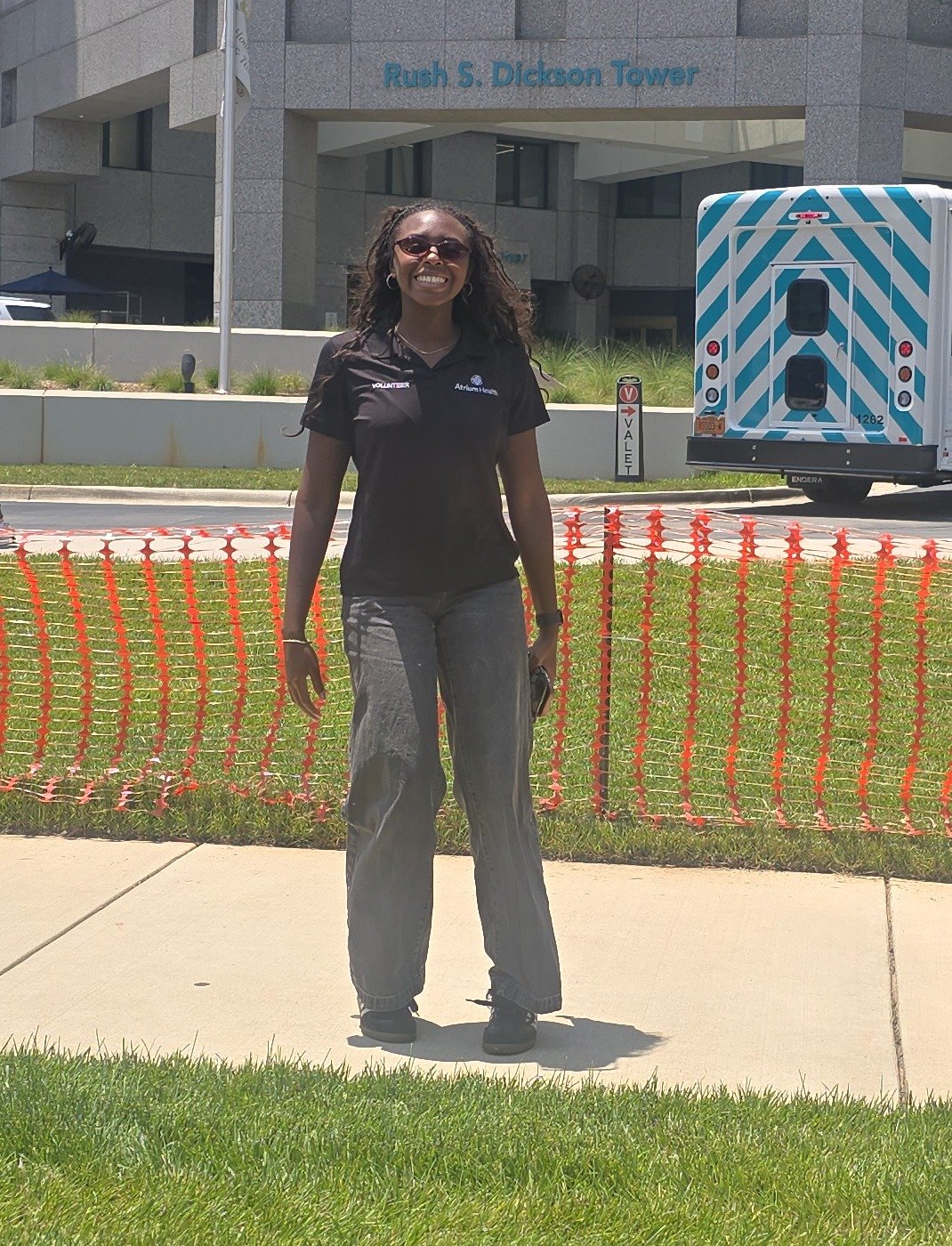 Laila outside the medical center